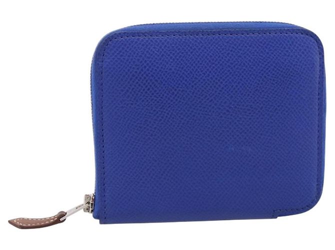 Hermès HERMES Azap Compact Silk In Wallet Leather Blue Silver Auth 198794V Argento - vista 13