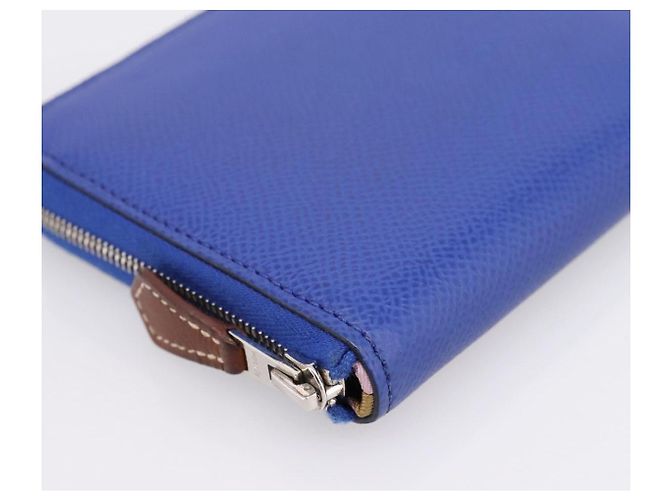 Hermès HERMES Azap Compact Silk In Wallet Leather Blue Silver Auth 198794V Argento - vista 14