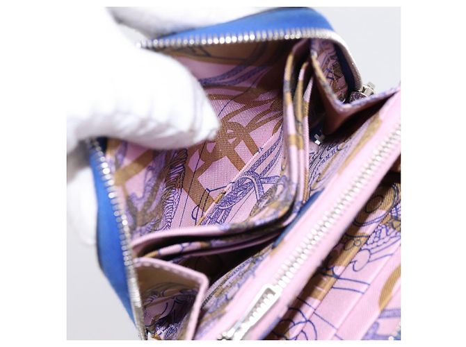 Hermès HERMES Azap Compact Silk In Wallet Leather Blue Silver Auth 198794V Argento - vista 17