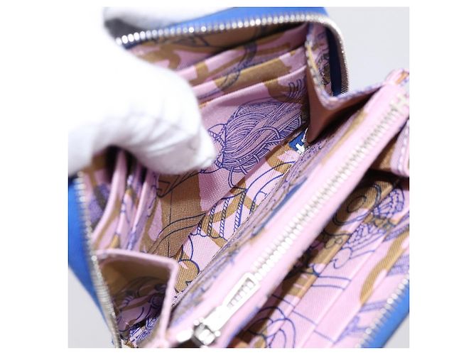 Hermès HERMES Azap Compact Silk In Wallet Leather Blue Silver Auth 198794V Argento - vista 18