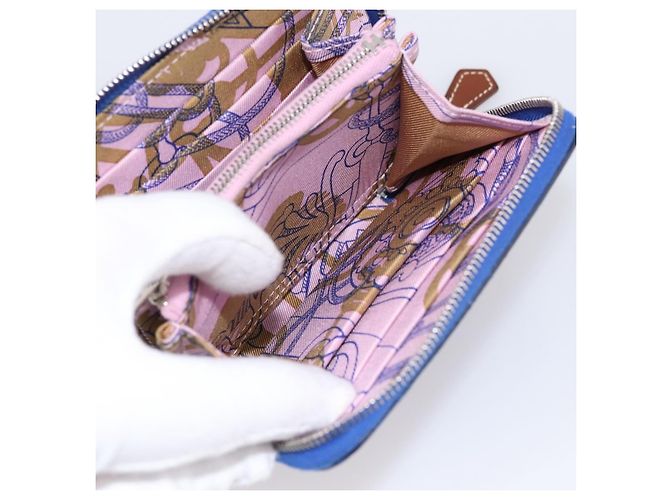 Hermès HERMES Azap Compact Silk In Wallet Leather Blue Silver Auth 198794V Argento - vista 20