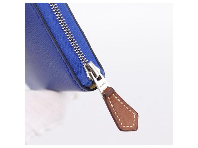 Hermès HERMES Azap Compact Silk In Wallet Leather Blue Silver Auth 198794V Argento - vista 8