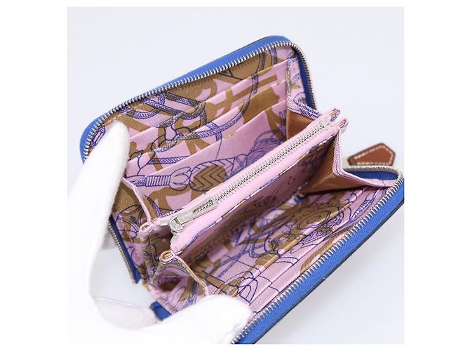 Hermès HERMES Azap Compact Silk In Wallet Leather Blue Silver Auth 198794V Argento - vista 9
