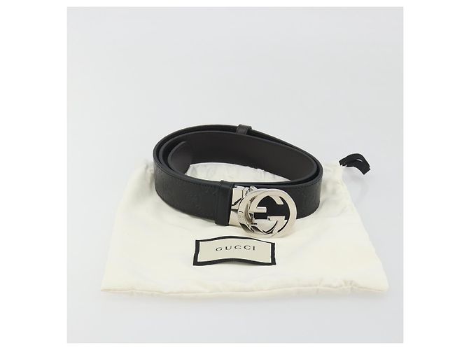 Cintura GUCCI GuccissimaGG Interlocking G in pelle nera e argento 473030 Auth BA15074V Nero - vista 12