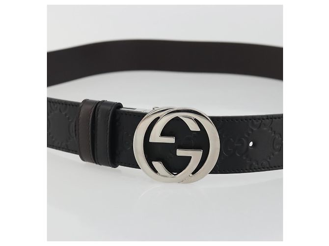 Cintura GUCCI GuccissimaGG Interlocking G in pelle nera e argento 473030 Auth BA15074V Nero - vista 5