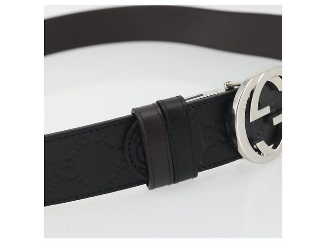 Cintura GUCCI GuccissimaGG Interlocking G in pelle nera e argento 473030 Auth BA15074V Nero - vista 6