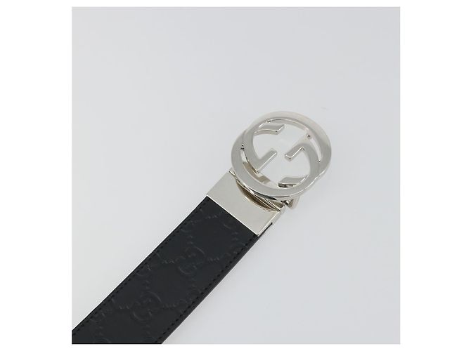 Cintura GUCCI GuccissimaGG Interlocking G in pelle nera e argento 473030 Auth BA15074V Nero - vista 9