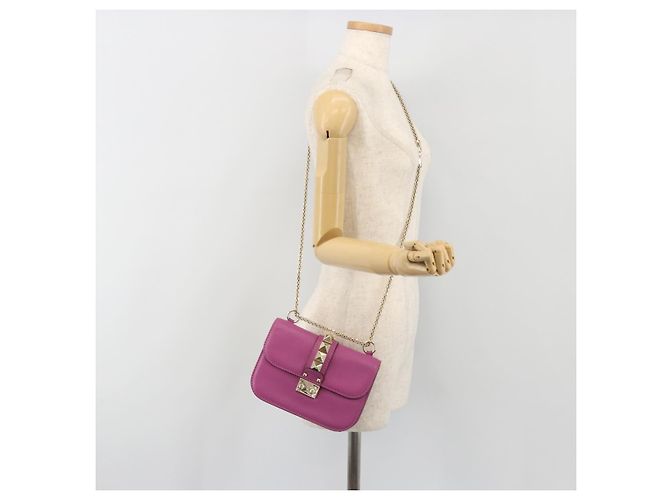Sac à épaule VALENTINO Studs Chain en cuir Rose Doré Auth BA14809A - vue 25