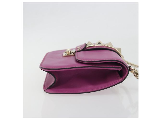 Sac à épaule VALENTINO Studs Chain en cuir Rose Doré Auth BA14809A - vue 3