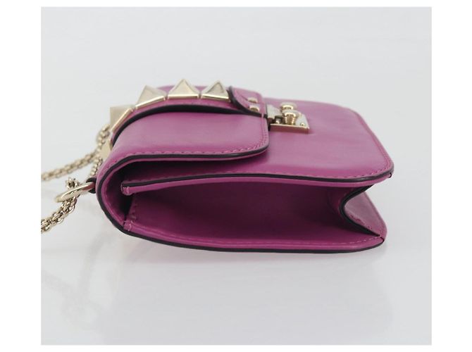 Sac à épaule VALENTINO Studs Chain en cuir Rose Doré Auth BA14809A - vue 4