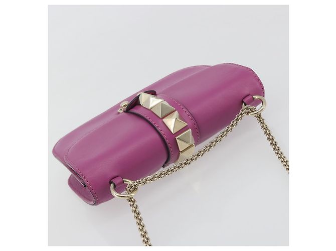 Sac à épaule VALENTINO Studs Chain en cuir Rose Doré Auth BA14809A - vue 6