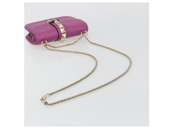 Sac à épaule VALENTINO Studs Chain en cuir Rose Doré Auth BA14809A - vue 7
