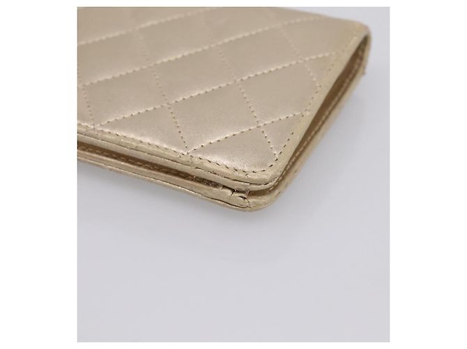 Cartera larga CHANEL Matelasse de piel de cordero Gold CC Auth BA15252 Dorado - vista 7