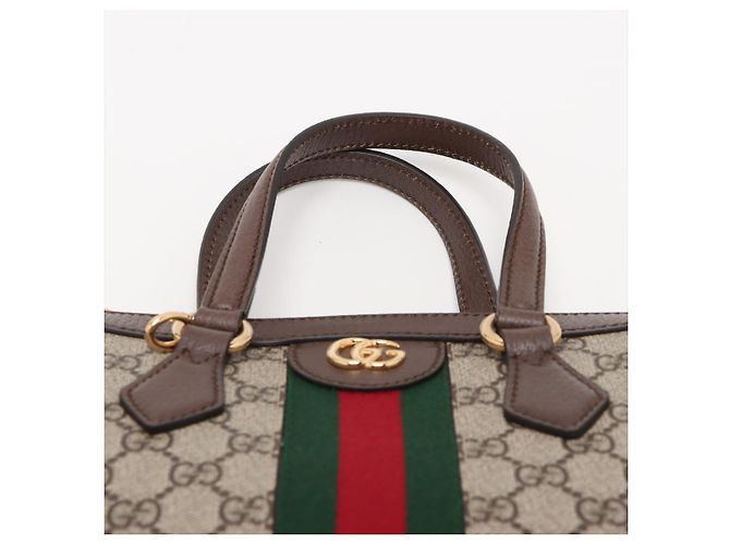 Gucci Ophidia GG Small Striped Canvas 2-Ways Tote Crossbody GG Supreme - vista 6