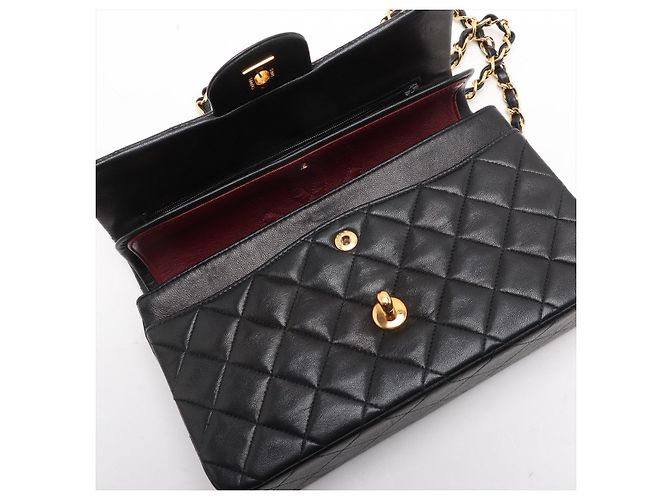 Timeless Chanel Vintage Classic Double Flap Small Schultertasche aus gestepptem Lammleder Schwarz - Ansicht 12
