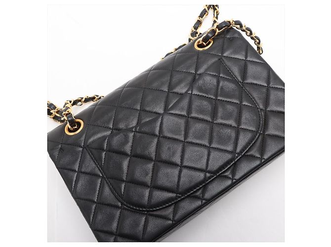Timeless Chanel Vintage Classic Double Flap Small Schultertasche aus gestepptem Lammleder Schwarz - Ansicht 13