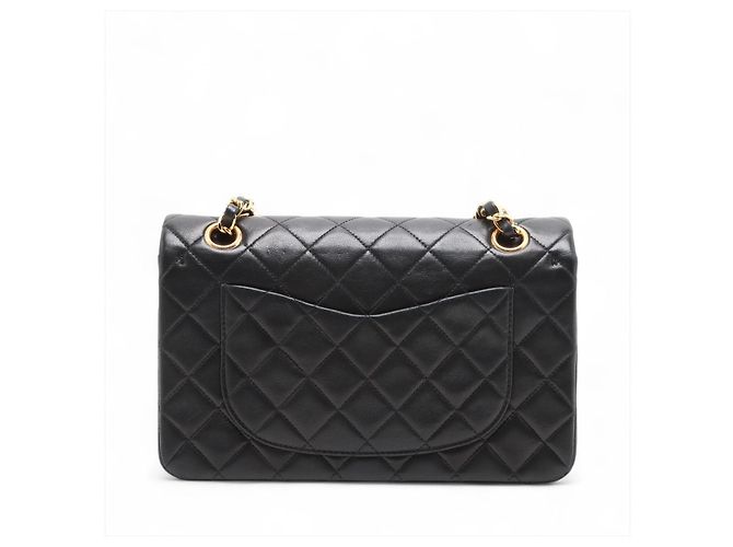 Timeless Chanel Vintage Classic Double Flap Small Schultertasche aus gestepptem Lammleder Schwarz - Ansicht 2