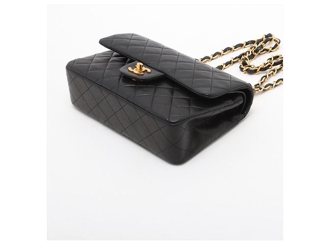Timeless Chanel Vintage Classic Double Flap Small Schultertasche aus gestepptem Lammleder Schwarz - Ansicht 3