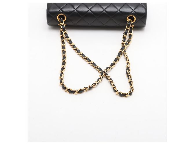 Timeless Chanel Vintage Classic Double Flap Small Schultertasche aus gestepptem Lammleder Schwarz - Ansicht 5