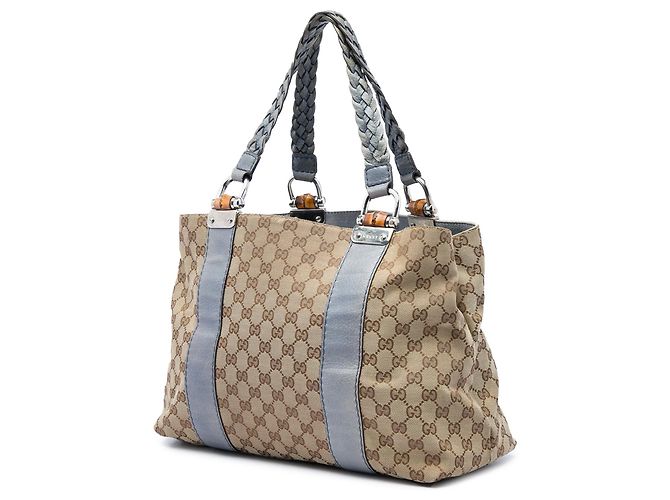 Borsa Tote Gucci Medium GG Canvas Bamboo Libeccio Blu - vista 2