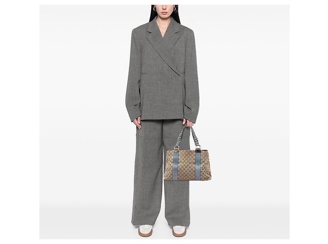 Borsa Tote Gucci Medium GG Canvas Bamboo Libeccio Blu - vista 5