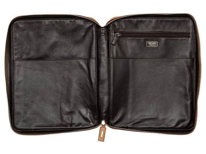 Borsa business Prada in pelle marrone - vista 4