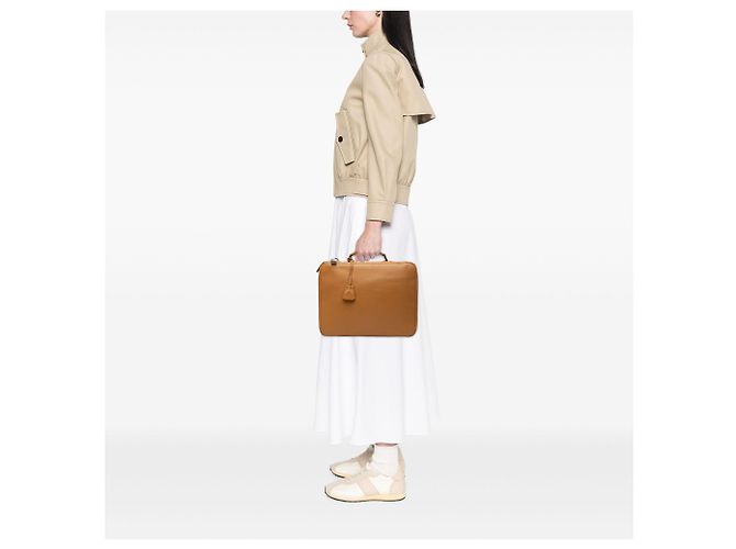 Borsa business Prada in pelle marrone - vista 6