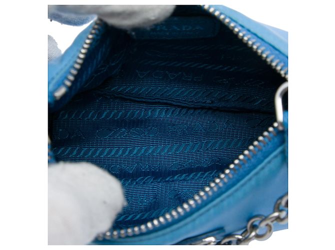 Borsa Blue Prada Mini Saffiano Trimmed Tessuto Re Edition 2005 - vista 4