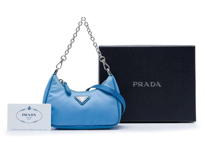 Borsa Blue Prada Mini Saffiano Trimmed Tessuto Re Edition 2005 - vista 7