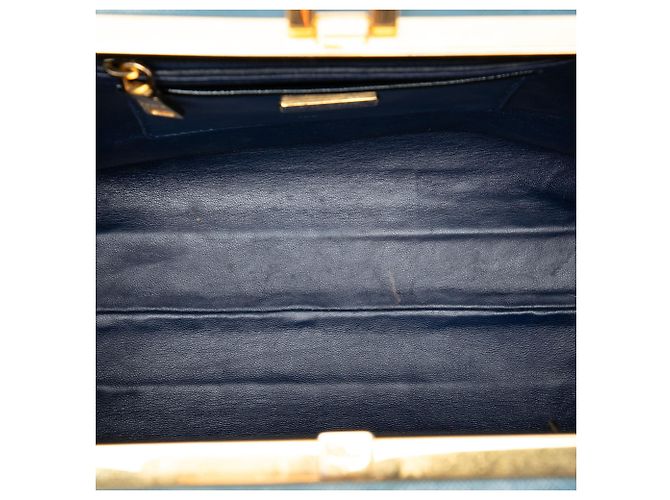 Borsa a mano Prada Bicolor Saffiano Vernice Pyramid Frame Blu - vista 4