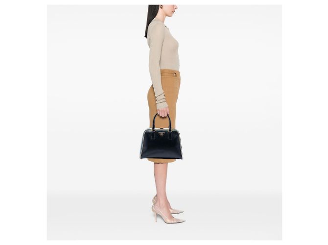 Borsa a mano Prada Bicolor Saffiano Vernice Pyramid Frame Blu - vista 6
