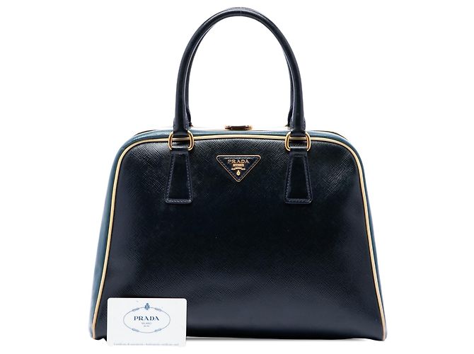 Borsa a mano Prada Bicolor Saffiano Vernice Pyramid Frame Blu - vista 7