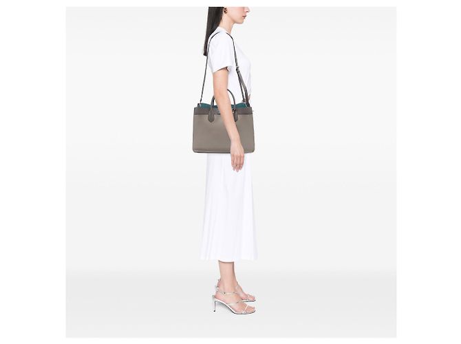 Borsa Satchel Prada City Calf Etiquette Grigia Grigio - vista 6