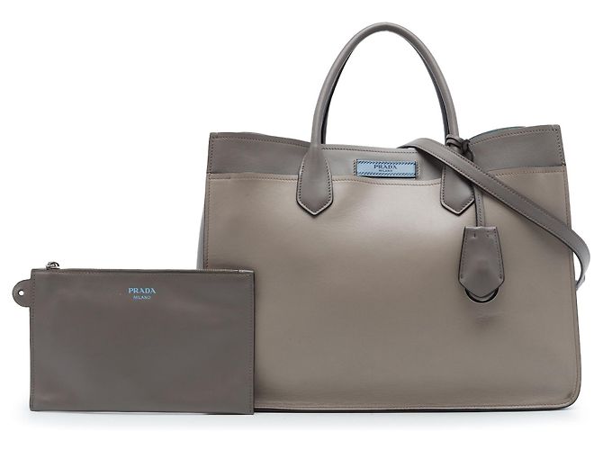 Borsa Satchel Prada City Calf Etiquette Grigia Grigio - vista 7