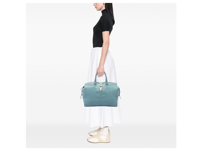 Borsa Cabas Chyc Grande in Pelle Blu Saint Laurent - vista 6