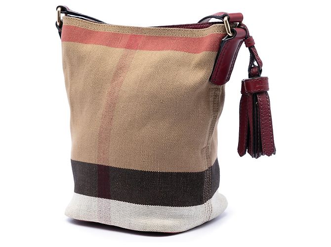 Borsa secchiello Burberry Mini Mega Check Canvas Ashby con nappe marrone - vista 2