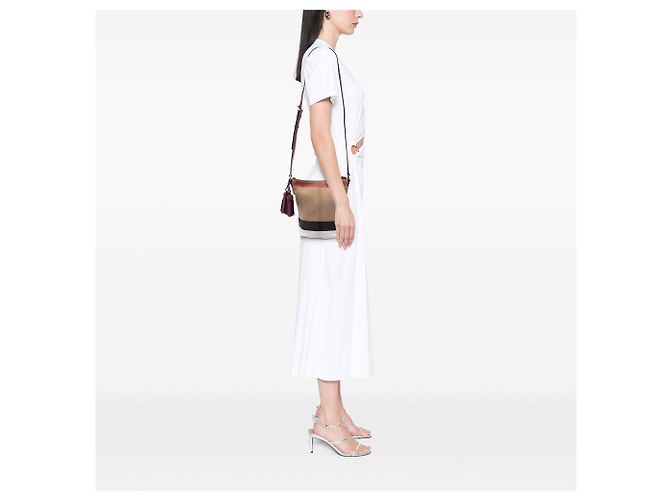 Borsa secchiello Burberry Mini Mega Check Canvas Ashby con nappe marrone - vista 5