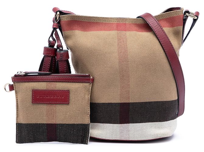 Borsa secchiello Burberry Mini Mega Check Canvas Ashby con nappe marrone - vista 6