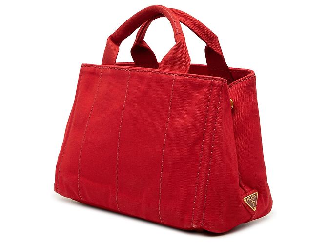 Borsa Tote Satchel Prada Small Canvas Canapa Logo rossa Rosso - vista 2