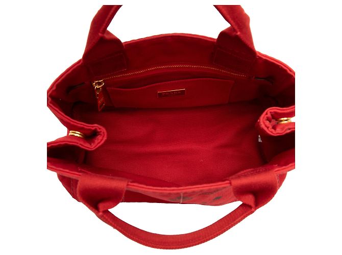 Borsa Tote Satchel Prada Small Canvas Canapa Logo rossa Rosso - vista 4