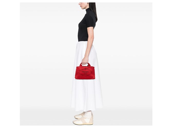 Borsa Tote Satchel Prada Small Canvas Canapa Logo rossa Rosso - vista 6