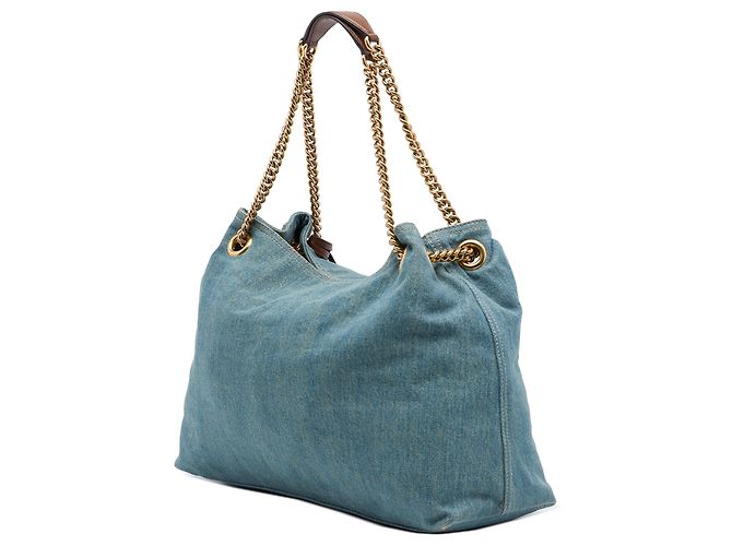 Borsa Tote Soho Chain Gucci Medium in Denim Blu - vista 2