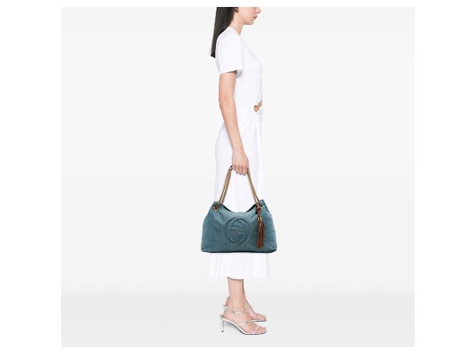 Borsa Tote Soho Chain Gucci Medium in Denim Blu - vista 6