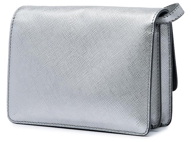 Borsa a tracolla Prada Saffiano Silver Wallet on Strap Argento - vista 2