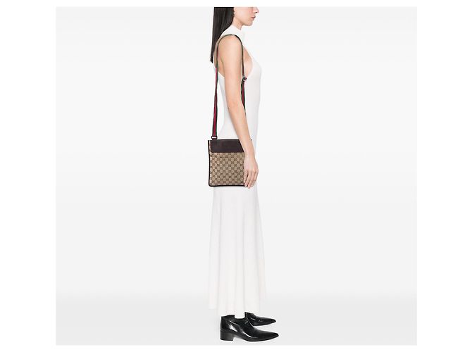 Borsa a tracolla Gucci GG Canvas Web beige - vista 5