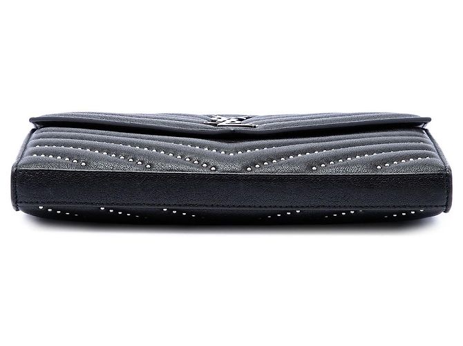 Borsa a tracolla portafoglio a busta monogram con borchie chevron in pelle di pecora nera Saint Laurent Nero - vista 3