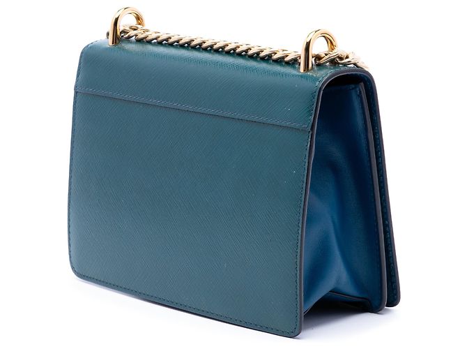 Borsa a tracolla Mini Saffiano con patta e catena Prada Blu - vista 2