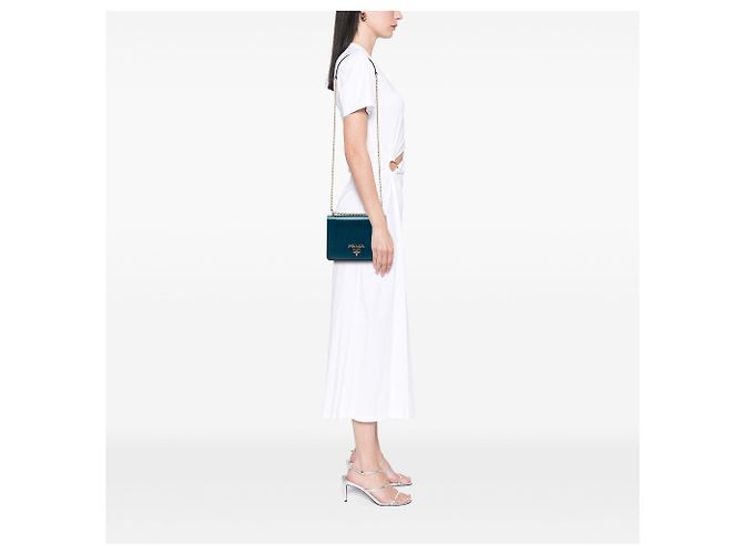 Borsa a tracolla Mini Saffiano con patta e catena Prada Blu - vista 6