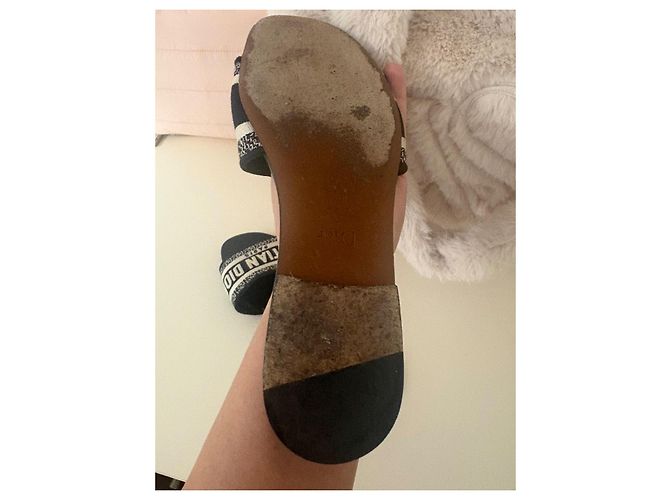 Christian Dior flache Canvas-Sandalen Schwarz Weiß - Ansicht 4