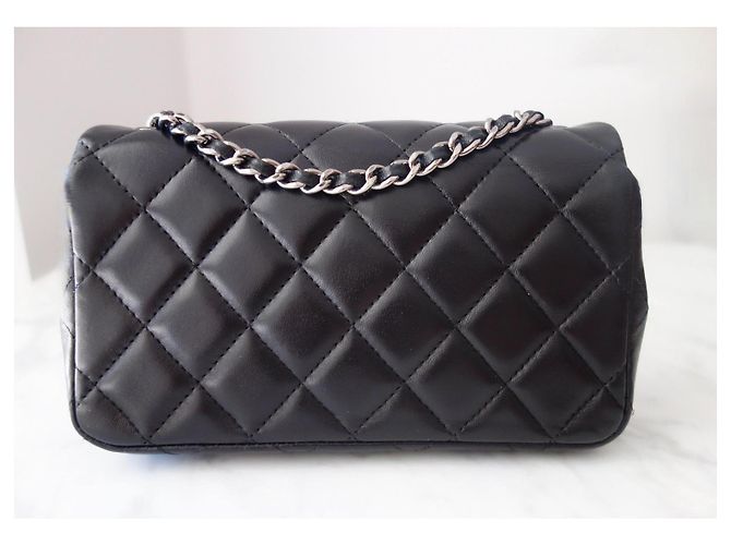 Timeless Chanel Classic Flap Mini Borsa Pelle d'Agnello Nera Nero - vista 3